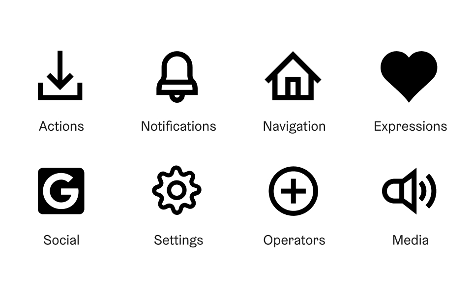 A selection of icons for different uses in HDS