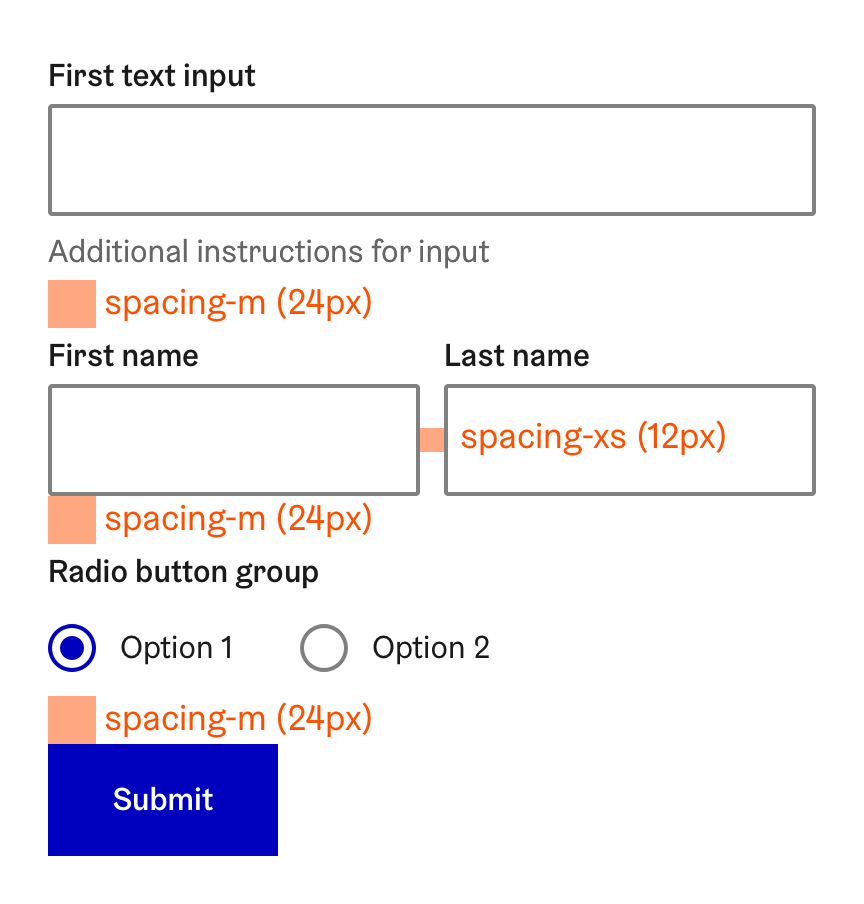 Use spacing for grouping form controls