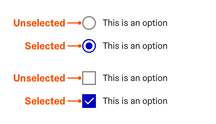 Unselected and selected form controls