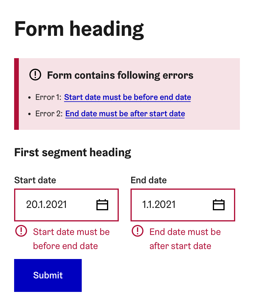 Showing error messages of multiple input fields